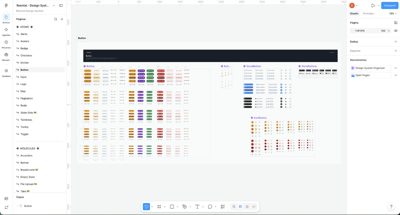 Reental component library, Button variants, SocialButton, StoreButtons, IconButton