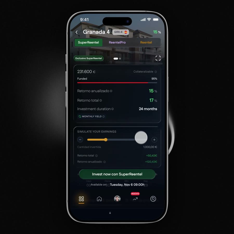 Reental app, Granada 4 property detail with earnings simulator