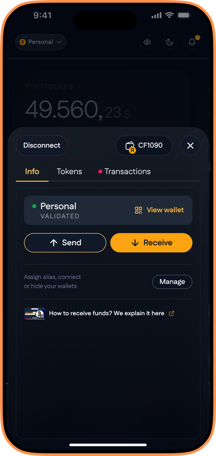 Reental app, native wallet management sheet